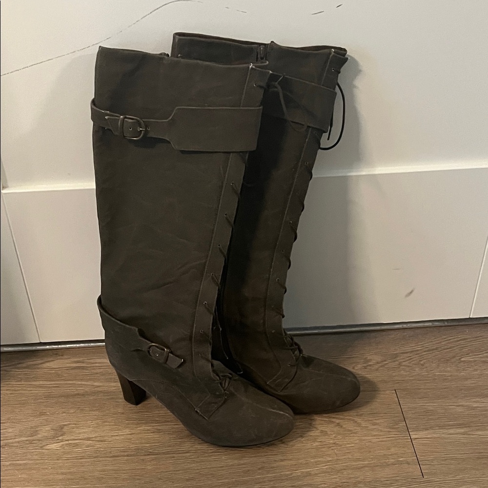 Women's Vegan Brown Knee-High Boots from Cri de Coeur.